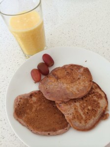 Peach and raspberry pancakes 