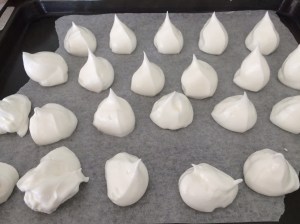 Meringues piped and ready for oven
