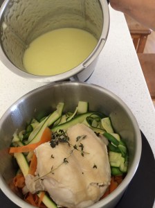 Chicken velouté and leek and potato soup