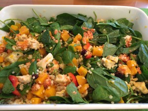 Warm chicken pumpkin and cous cous salad 