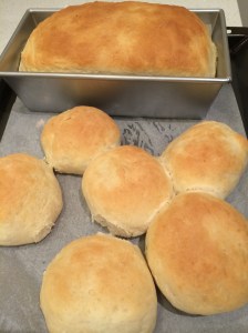 Burger buns and white bread loaf 