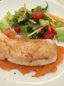 Pan fried snapper with kumara mash and thai salad 