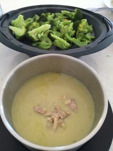 Coconut honey mustard chicken and steamed vegetables 